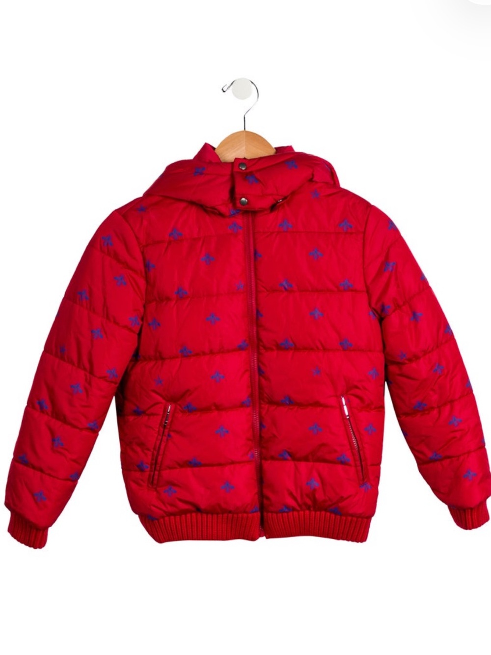 Gucci Red Puffer Jacket with Blue Bee Motif